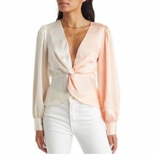 Vici Pink / White Twist Knot Satin Blouse Size S